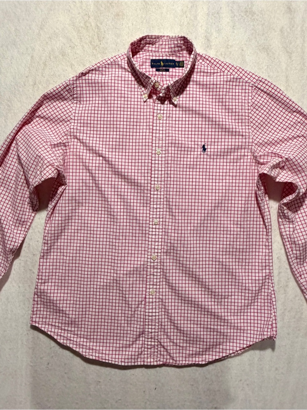 Polo Ralph Lauren Men Slim Fit Red White Grid Plaid Button Down Shirt XL EUC